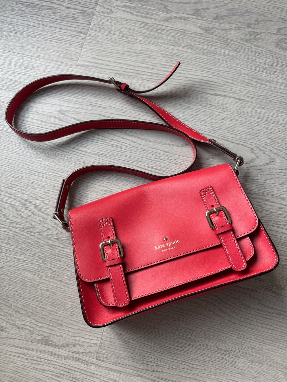 kate spade Red Leather Crossbody Bag with Buckle Straps
